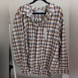 Calvin Klein Men's Casual Plaid Shirt - Blue, Brown, and White